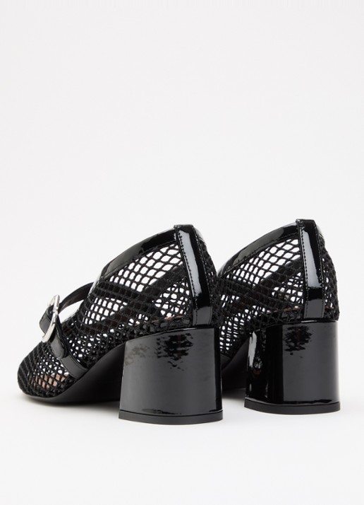 Alaïa Mary Jane pump met opengewerkt dessin en leren details - achterkant zwart