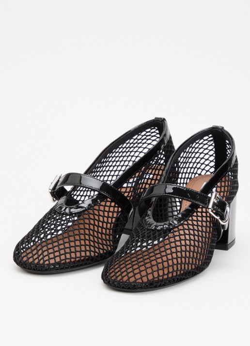 Alaïa Mary Jane pump met opengewerkt dessin met details van leer  - detail zwart