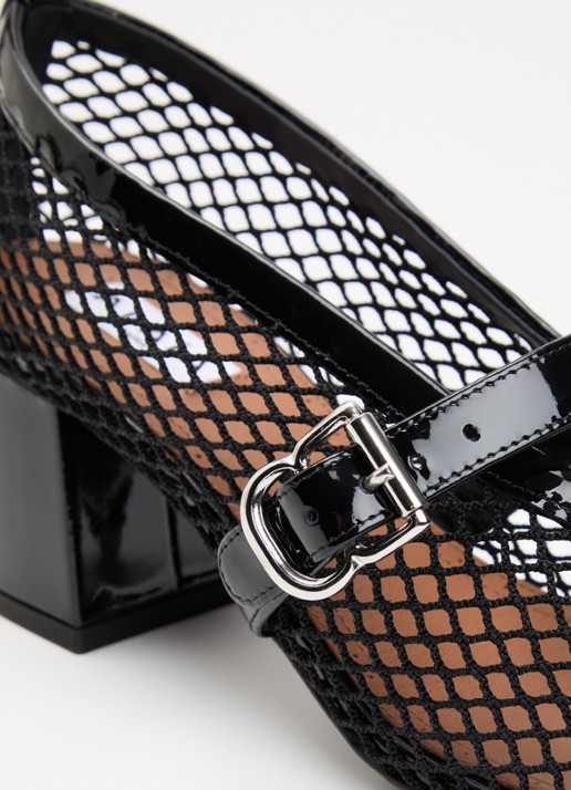 Alaïa Mary Jane pump met opengewerkt dessin met details van leer  - detail 4 zwart