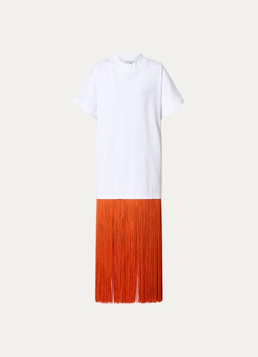 Alaïa Maxi jurk met franjes - voorkant 4 oranjerood
