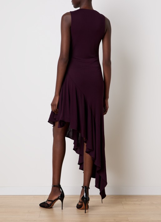 Alaïa Miidi jurk met asymmetrische zoom - achterkant 3 aubergine