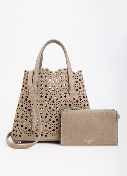 Alaïa Mina 20 crossbodytas van nubuck met uitneembaar etui en afneembare schouderriem
