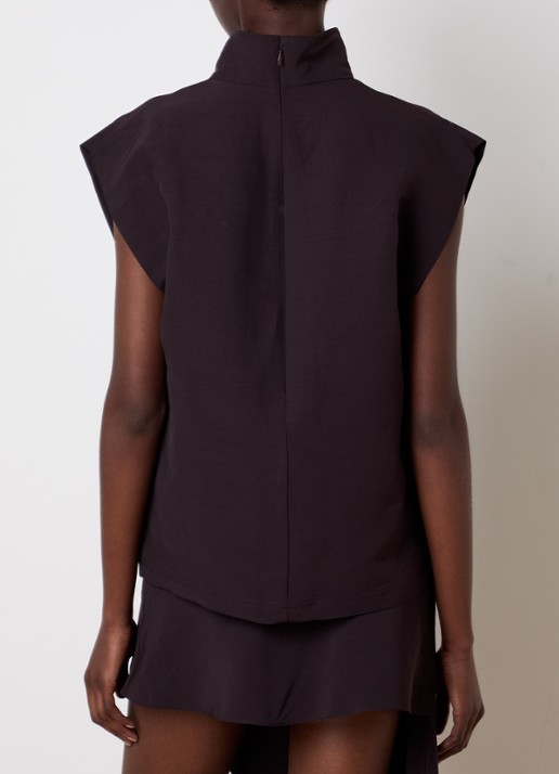Alaïa Mouwloze top met col - achterkant donkerbruin