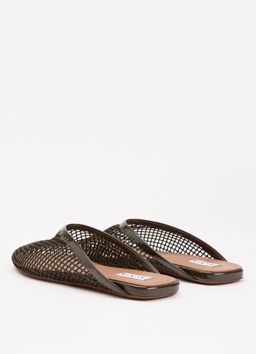 Alaïa Muiltje van mesh met kalfsleren details - achterkant 6 khaki