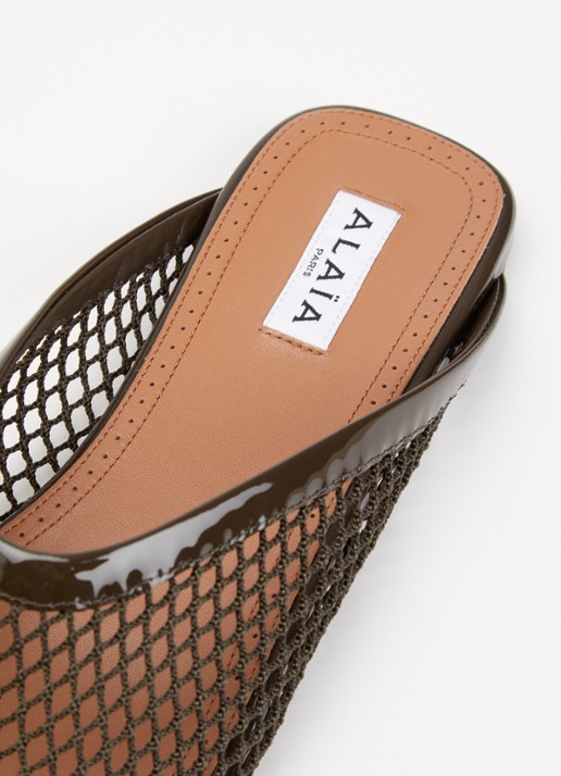 Alaïa Muiltje van mesh met kalfsleren details - detail 4 khaki