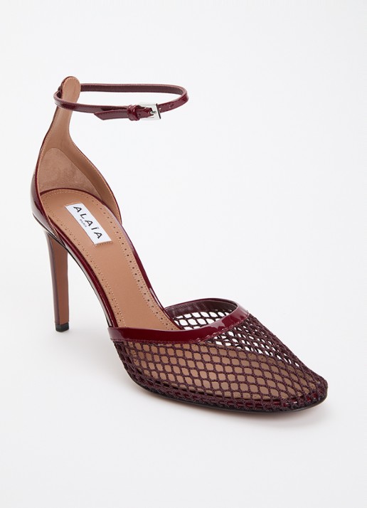 Alaïa Pump van mesh met kalfsleren details - voorkant 6 bordeauxrood