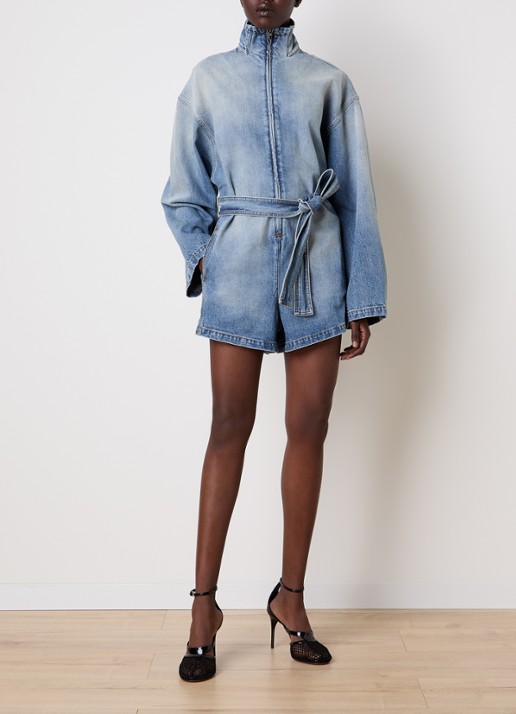 Alaïa Straight fit jumpsuit van denim - voorkant 2 indigo