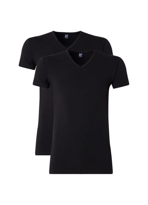 Alan Red Oklahoma body fit T-shirt met V-hals in 2-pack - voorkant zwart