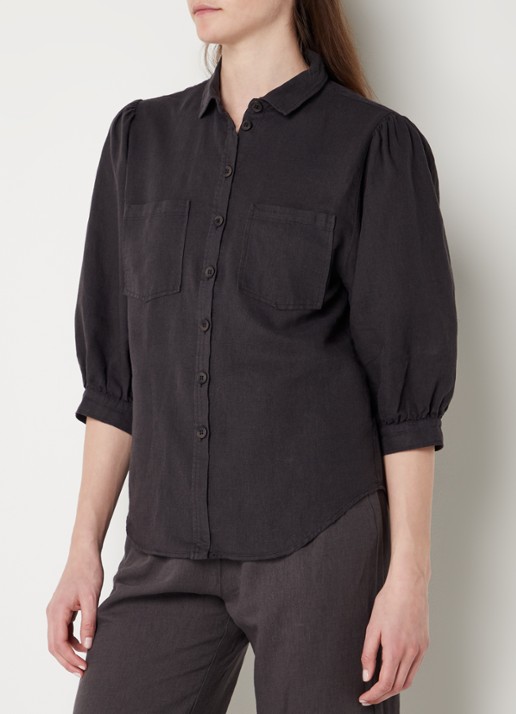 alchemist Dany blouse in linnenblend met borstzakken - detail 4 antraciet