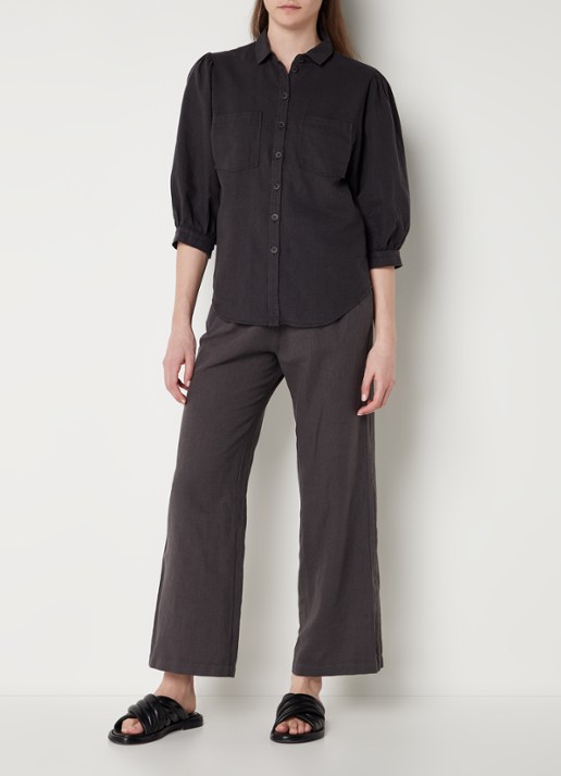 alchemist Dany blouse in linnenblend met borstzakken - voorkant 2 antraciet