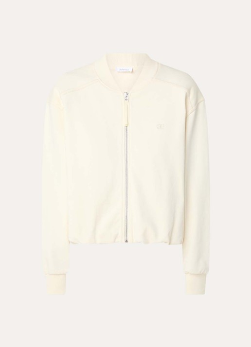 alchemist Daria sweatvest met steekzakken en logoborduring - voorkant beige