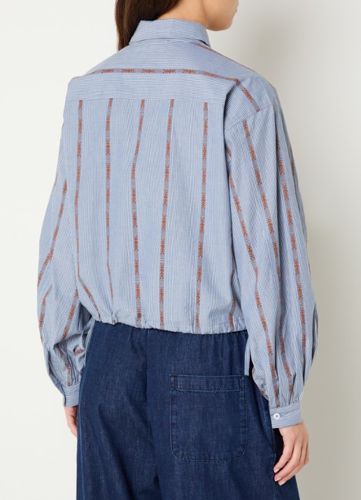 alchemist Fay blouse met streepprint en borstzak - achterkant staalblauw