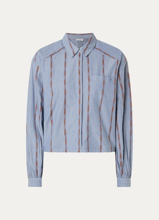 alchemist Fay blouse met streepprint en borstzak - voorkant 2 staalblauw