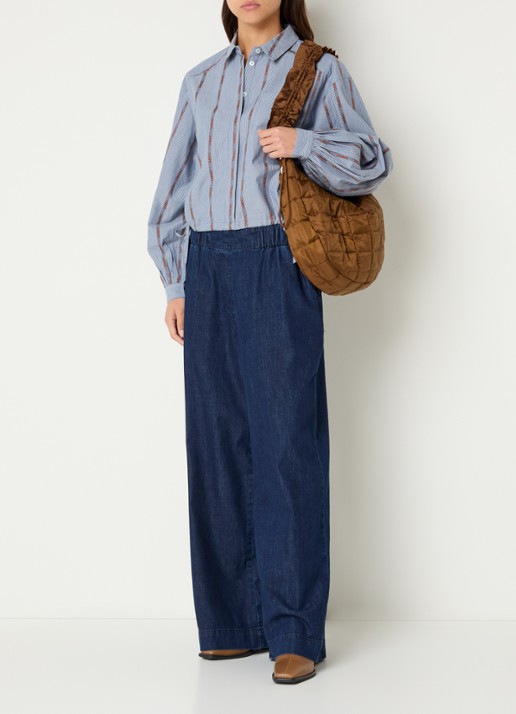 alchemist Fay blouse met streepprint en borstzak - voorkant 3 staalblauw