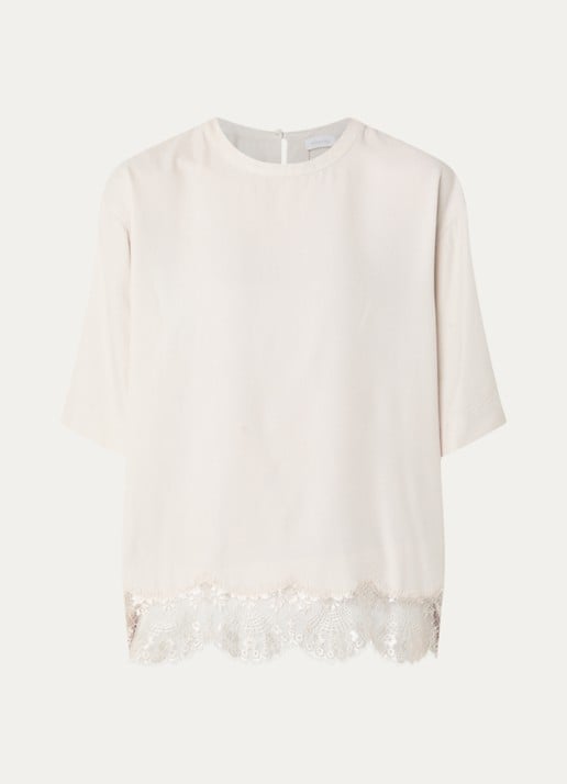 alchemist Fia T-shirt met schoudervulling en details van kant - voorkant donkergrijs