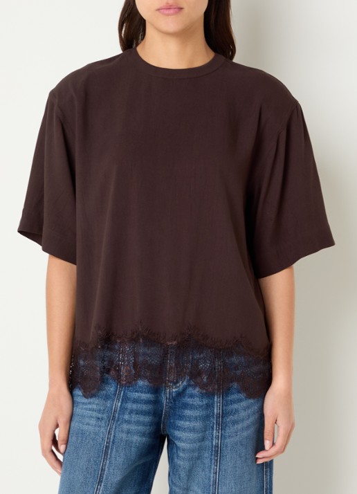 alchemist Fia T-shirt met schoudervulling en details van kant