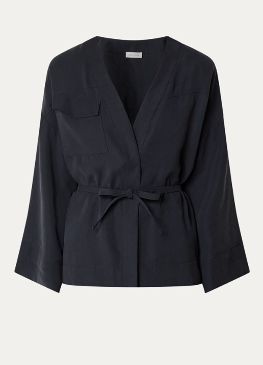 alchemist Lieke blouse met borstzak en strikceintuur - voorkant 2 zwart