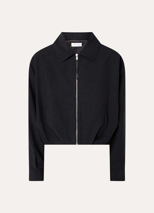 alchemist Luki cropped jack in linnenblend met steekzakken - voorkant zwart
