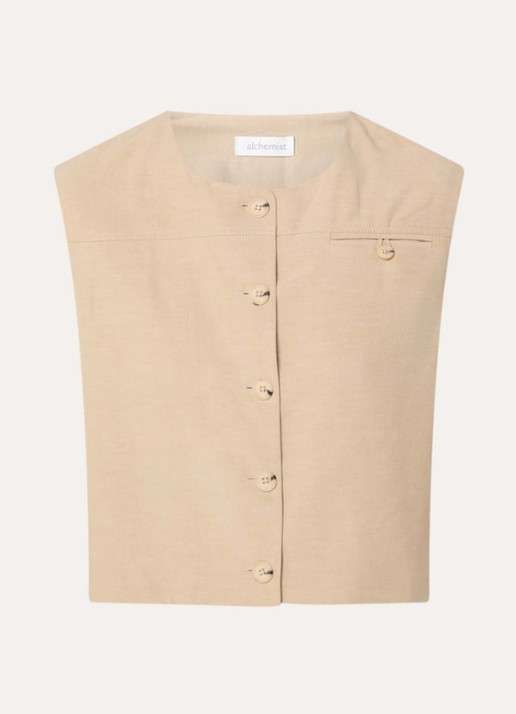 alchemist Masey gilet in linnenblend met borstzak - voorkant beige