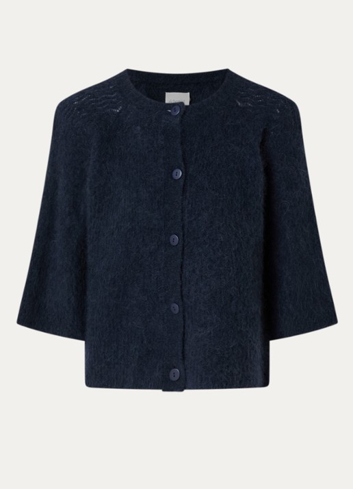 alchemist Mimosa grofgebreid vest met ronde hals - voorkant 3 donkerblauw