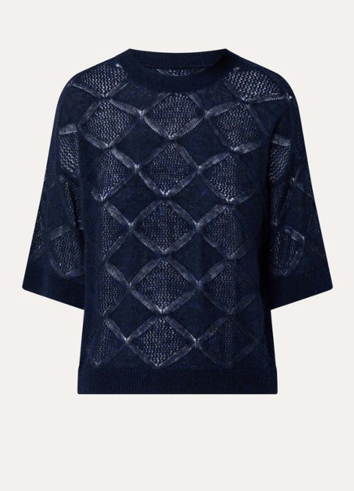 alchemist Pepper grofgebreide pullover met opengewerkt dessin - voorkant donkerblauw