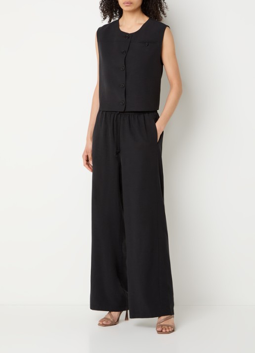 alchemist Sammy mid waist loose fit pantalon in linnenblend met steekzakken - voorkant 2 zwart