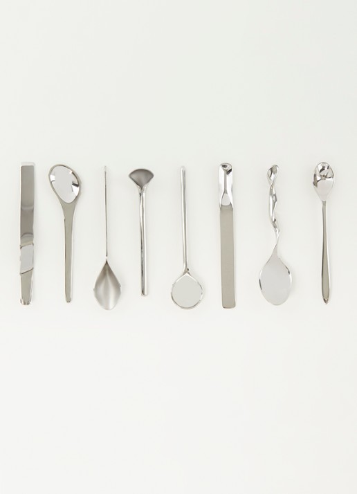 Alessi Koffielepel set van 8 - voorkant 2 zilver