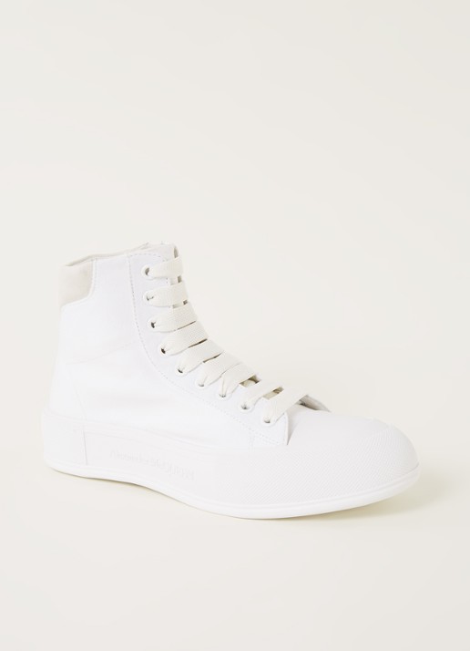 Alexander McQueen Deck Plimsoll sneaker van canvas met suède details - voorkant gebroken wit