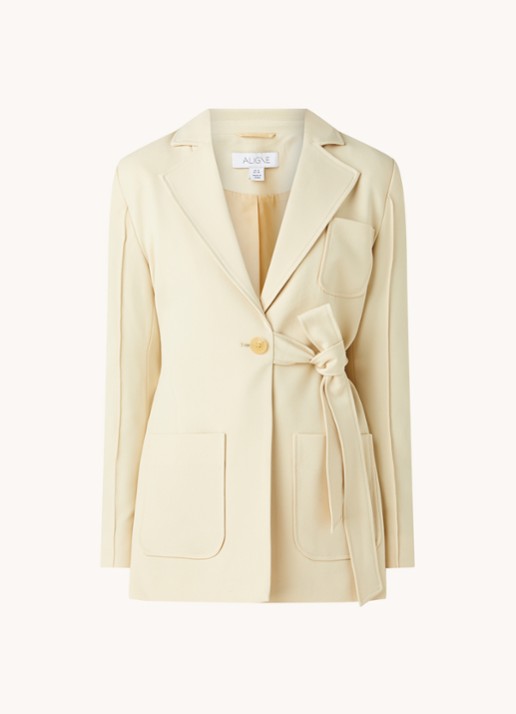 Aligne Ferran blazer met strikceintuur - voorkant vanillegeel