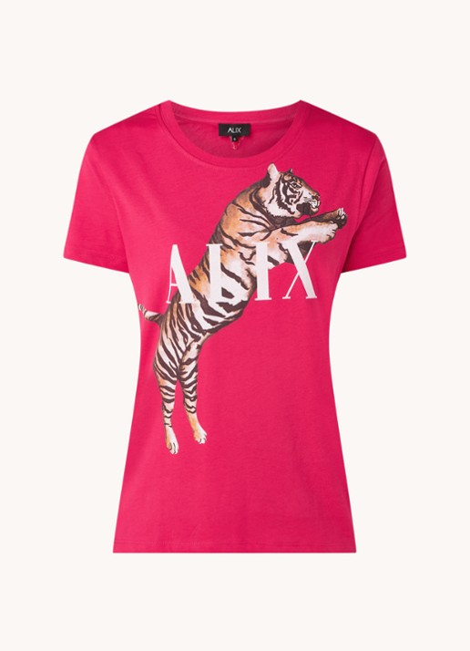 Alix The Label T-shirt met logoprint - voorkant 3 donkerroze