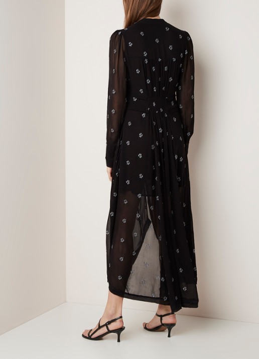 ALLSAINTS Liza semi-transparante maxi-jurk met borduring en onderjurk - achterkant 4 zwart