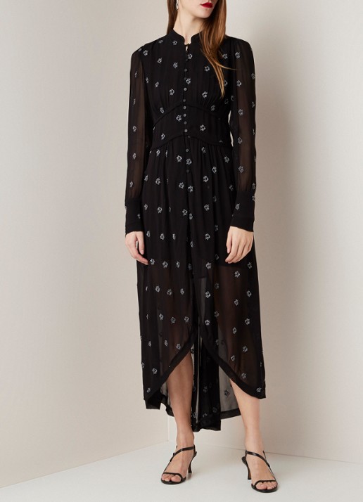 ALLSAINTS Liza semi-transparante maxi-jurk met borduring en onderjurk - detail 3 zwart
