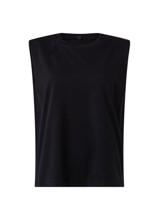 ALLSAINTS Mika mouwloze top met schoudervulling - voorkant 3 zwart