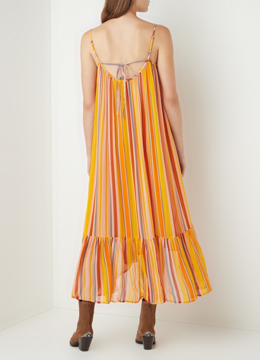 ALLSAINTS Paola maxi jurk met spaghetti bandjes en streepprint - achterkant 4 oranje