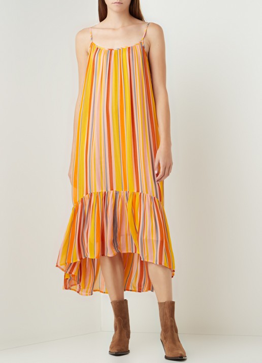 ALLSAINTS Paola maxi jurk met spaghetti bandjes en streepprint - detail 3 oranje