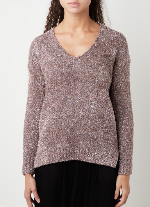 ALLSAINTS Sparkle trui met lurex en V-hals - detail oudroze