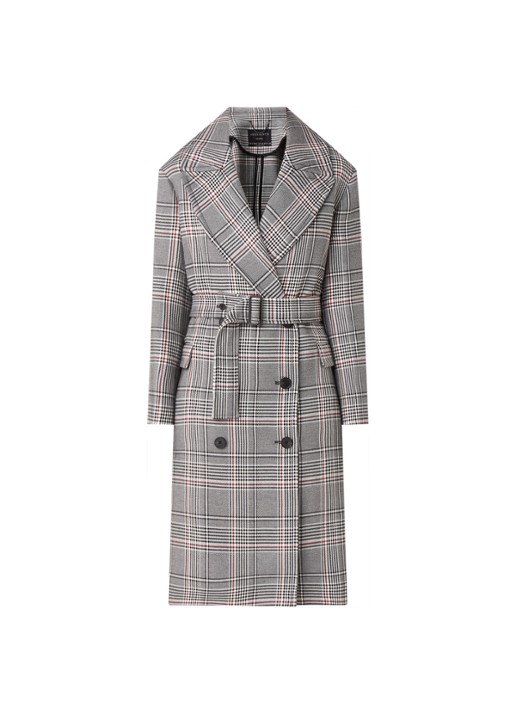 ALLSAINTS Tyla double-breasted trenchcoat met ruitdessin - voorkant grijs