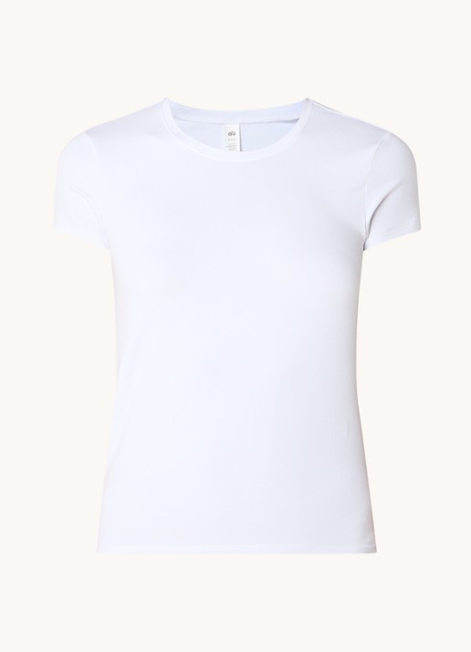 Alo Yoga Finesse trainings T-shirt met logo - voorkant 3 wit