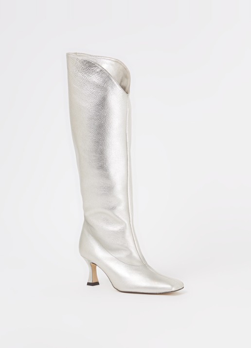 ALOHAS Billy Shimmer laarzen van leer met metallic finish - voorkant zilver