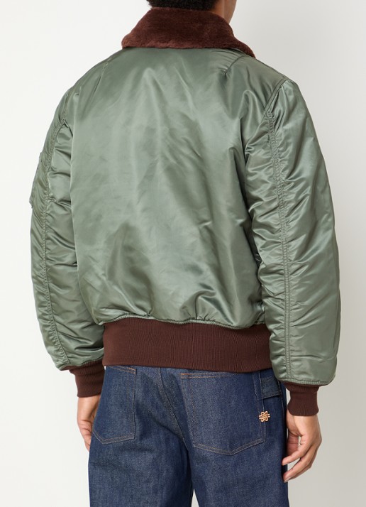 Alpha Industries B-15 Vintage gewatteerd bomberjack met afneembare kraag van imitatiebont - achterkant 2 bronsgroen