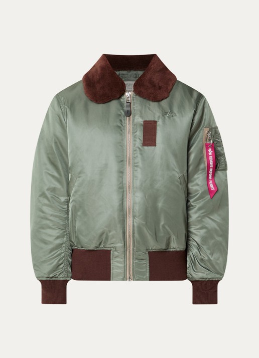 Alpha Industries B-15 Vintage gewatteerd bomberjack met afneembare kraag van imitatiebont - voorkant 3 bronsgroen
