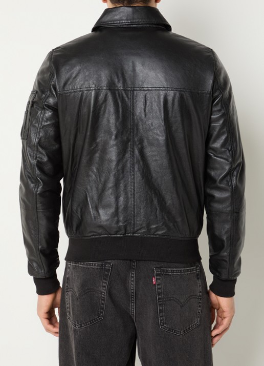 Alpha Industries CW-45 bomberjack van leer met klepzakken - achterkant 4 zwart