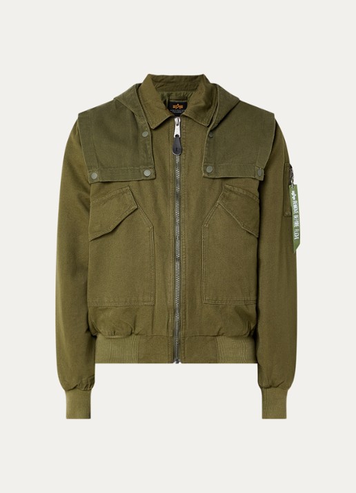 Alpha Industries CWU-45/P D-Tec gewatteerd bomberjack met capuchon - voorkant 2 olijfgroen