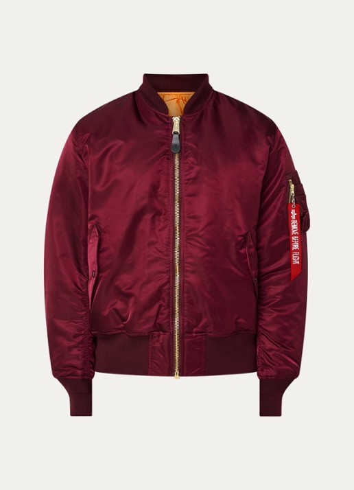 Alpha Industries MA-1 gewatteerd bomberjack met klepzakken - voorkant bordeauxrood
