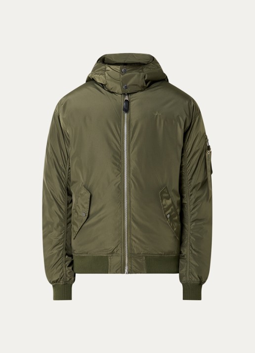 Alpha Industries MA-1 tafeta bomberjack met capuchon - voorkant 3 olijfgroen