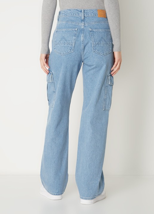 America Today Baltimore high waist straight fit cargobroek van denim - achterkant indigo