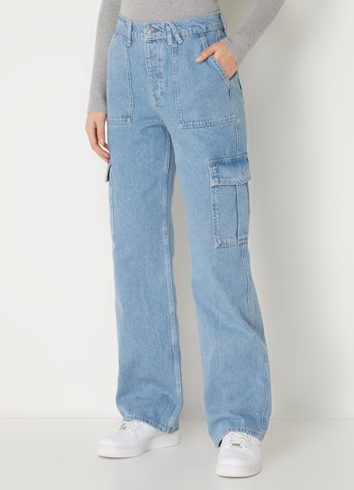 America Today Baltimore high waist straight fit cargobroek van denim - detail 2 indigo