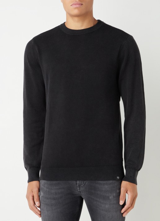 America Today Keith fijngebreide pullover met ronde hals - detail zwart