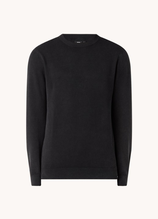 America Today Keith fijngebreide pullover met ronde hals - voorkant 3 zwart