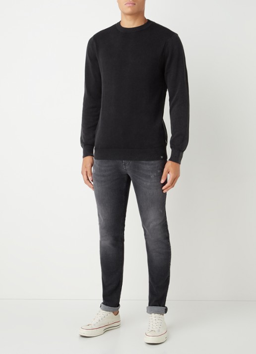 America Today Keith fijngebreide pullover met ronde hals - voorkant 4 zwart